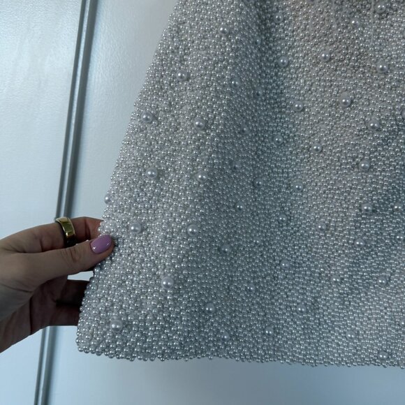 NWT Retrofete Ronit Pearl  Mini Dress Off Shoulder Bodycon Feather Trim Sz XXS - Picture 9 of 13